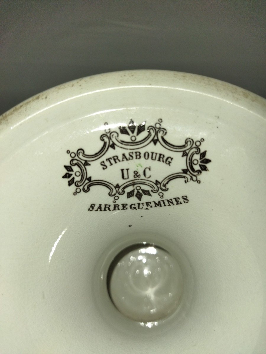 Sarreguemines "strasbourg" Antique Earthenware Compotier Bowl Cup On Pedestal-photo-2