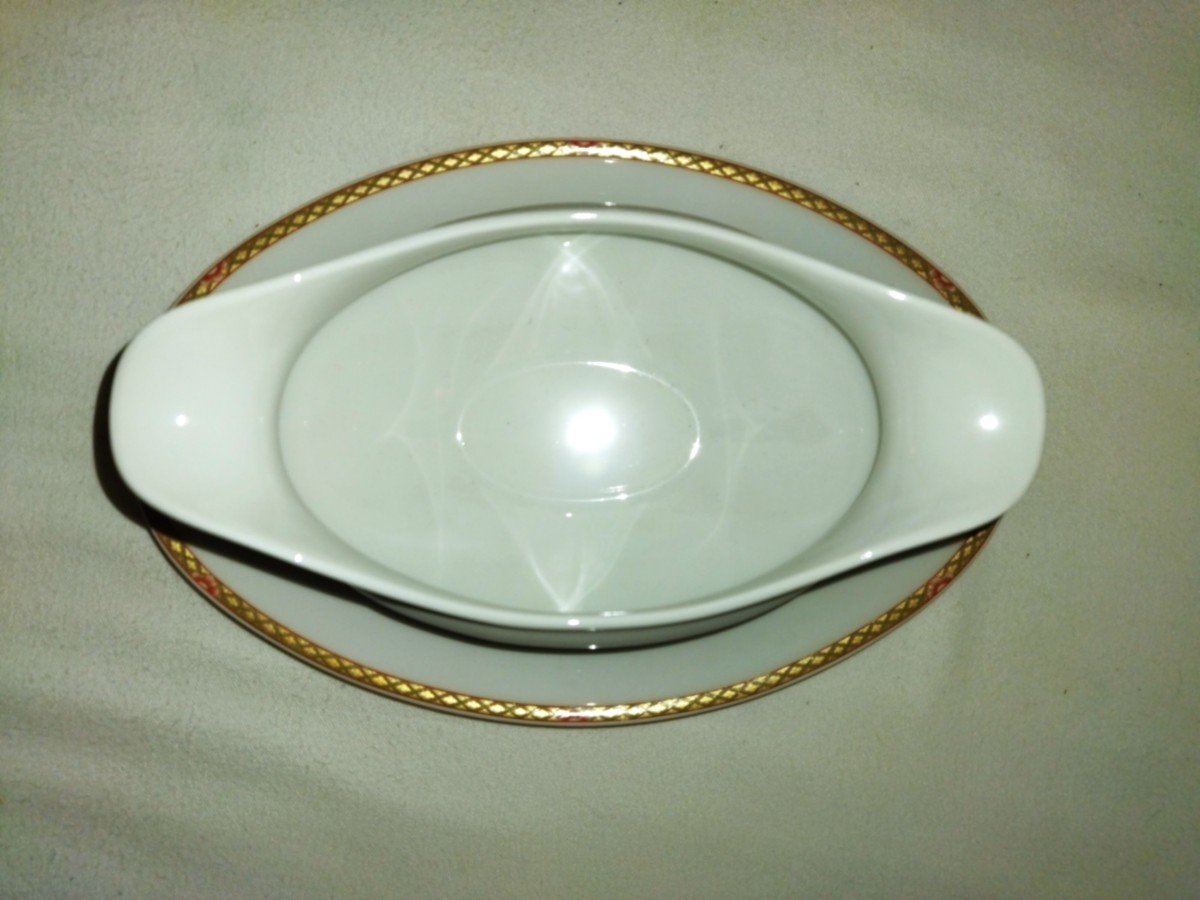 Limoges Bernardaud "masterpiece" Porcelain Sauce Boat Decor Inspired By King-to-tchen-photo-1