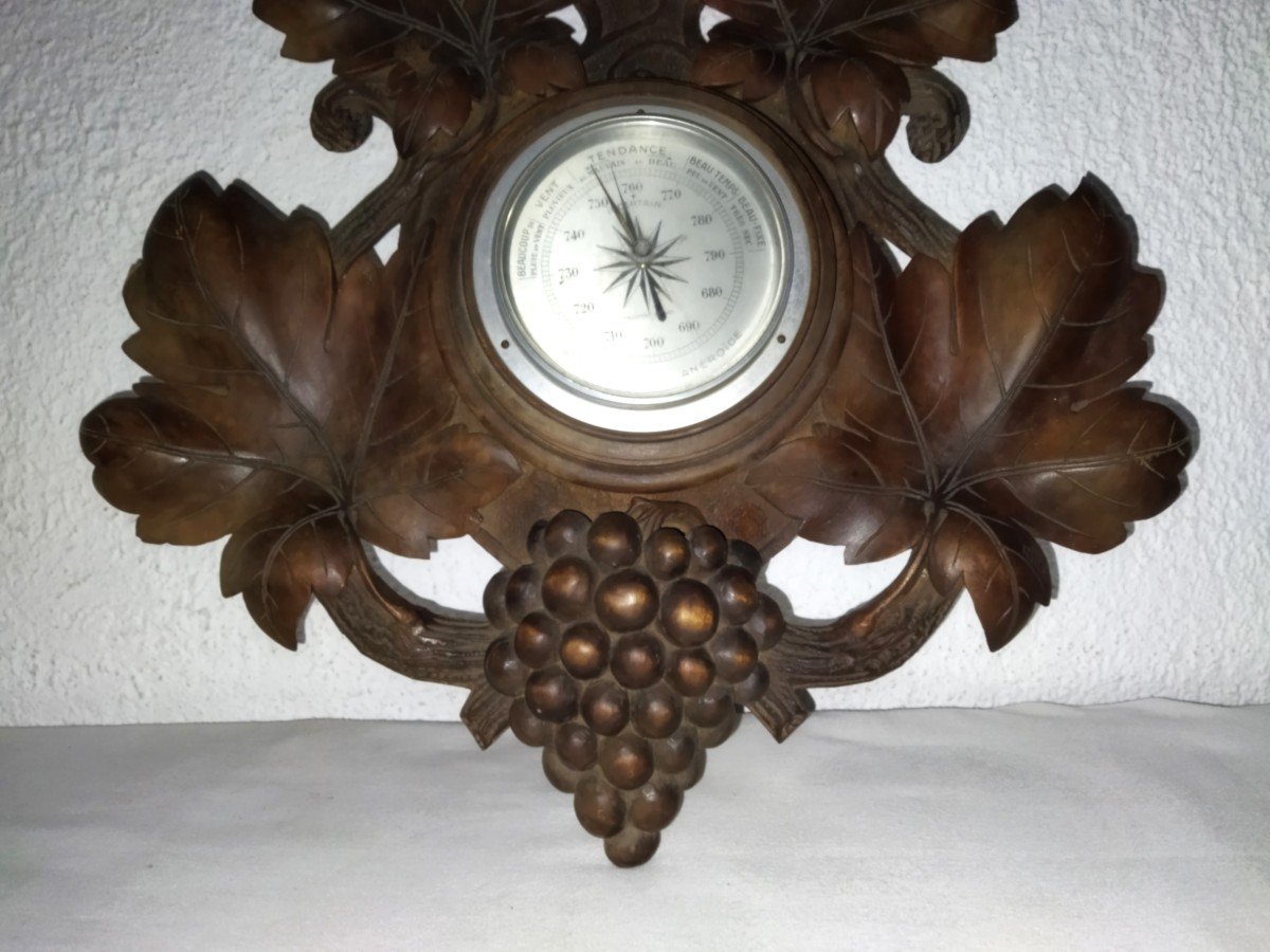 Carved Wooden Barometer Thermometer "with Bears" In The Style Of The Black Forest Signed Ruel-photo-1