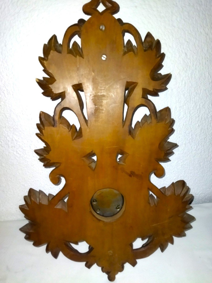 Carved Wooden Barometer Thermometer "with Bears" In The Style Of The Black Forest Signed Ruel-photo-6