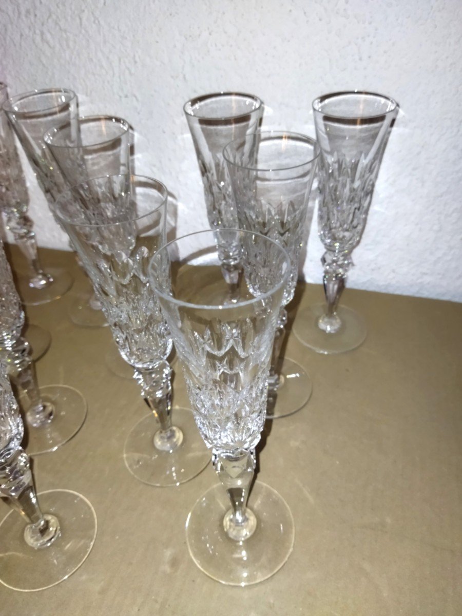 Baccarat 12 Antique Cut Crystal Flutes With Boxes-photo-2