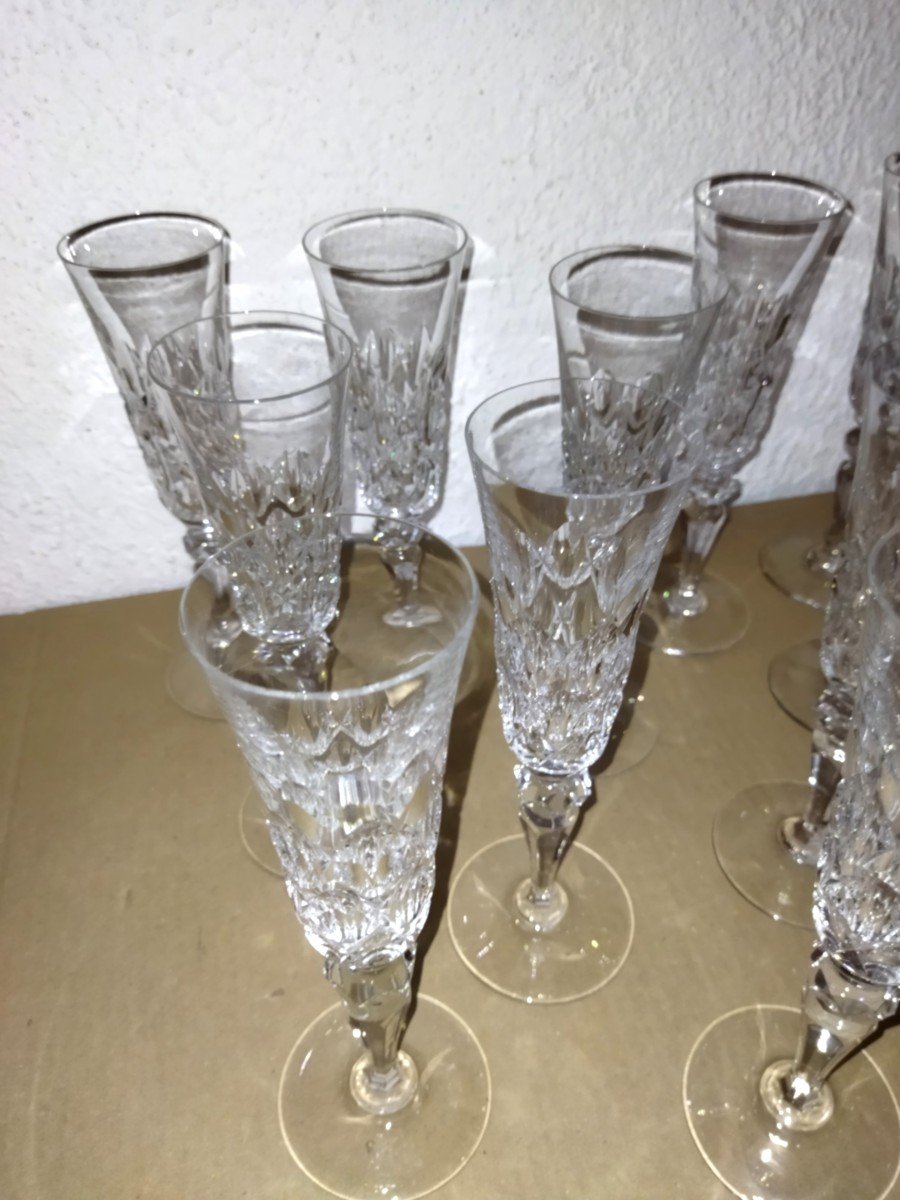 Baccarat 12 Antique Cut Crystal Flutes With Boxes-photo-3