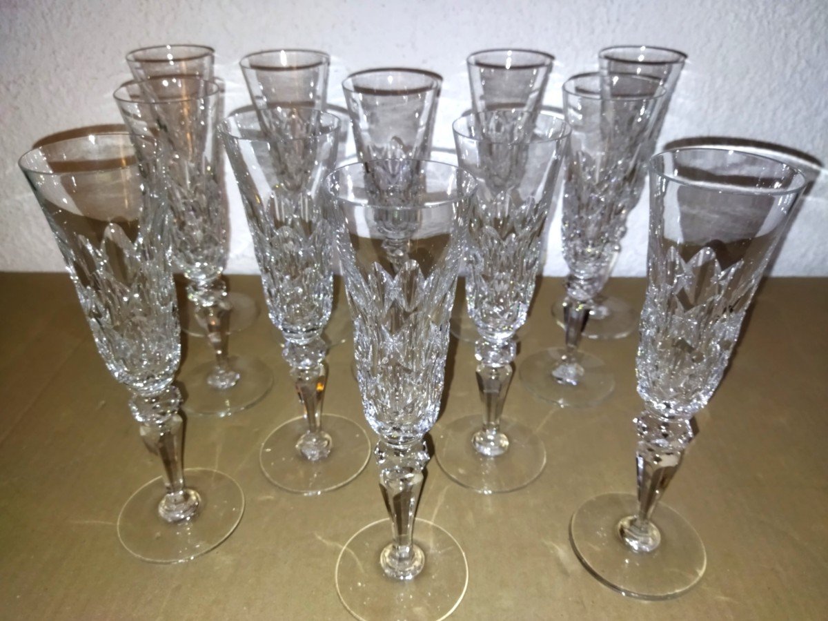 Baccarat 12 Antique Cut Crystal Flutes With Boxes-photo-4