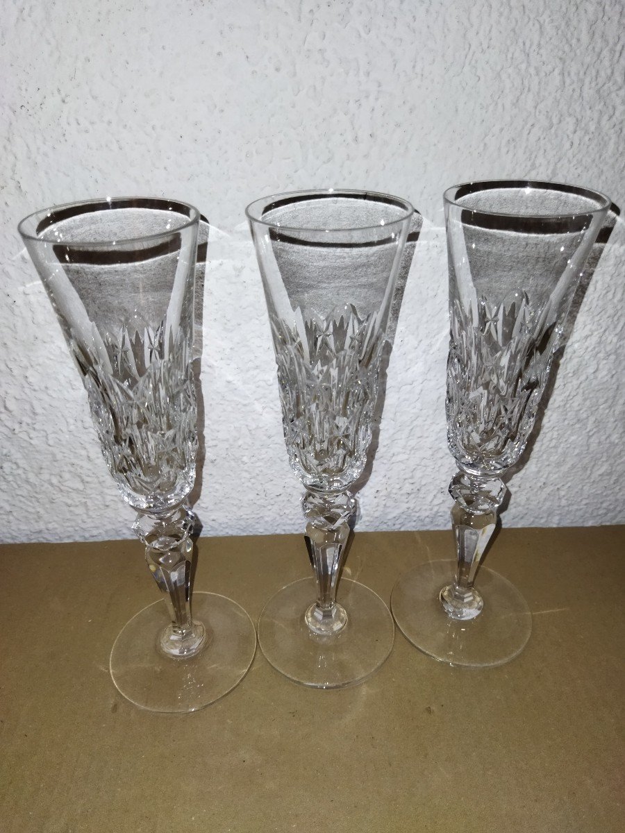 Baccarat 12 Antique Cut Crystal Flutes With Boxes-photo-1