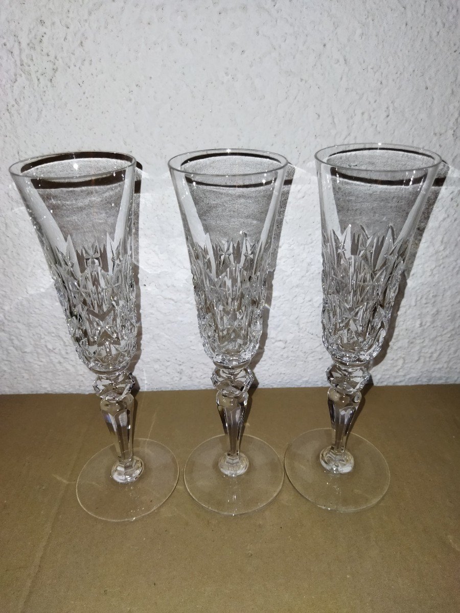 Baccarat 12 Antique Cut Crystal Flutes With Boxes-photo-2