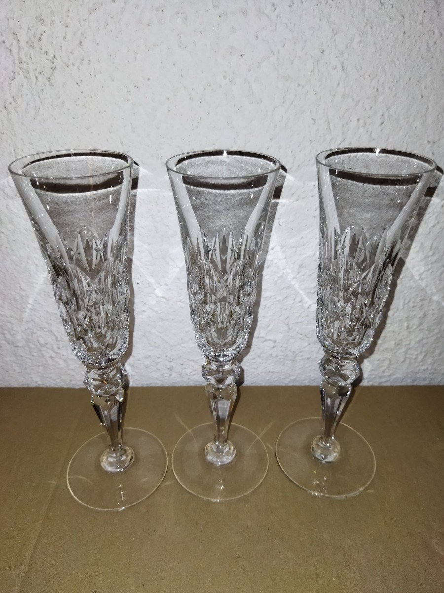 Baccarat 12 Antique Cut Crystal Flutes With Boxes-photo-3