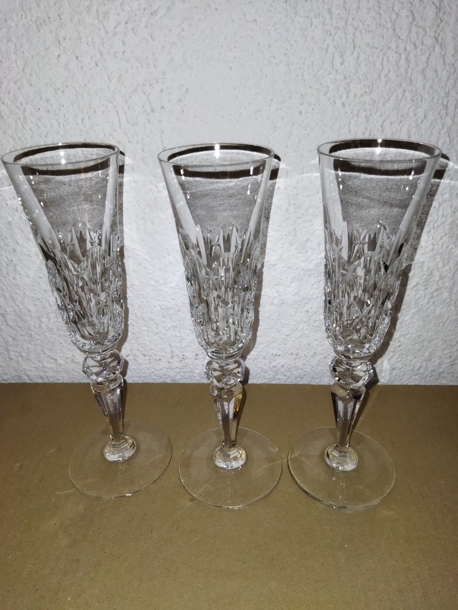 Baccarat 12 Antique Cut Crystal Flutes With Boxes-photo-4