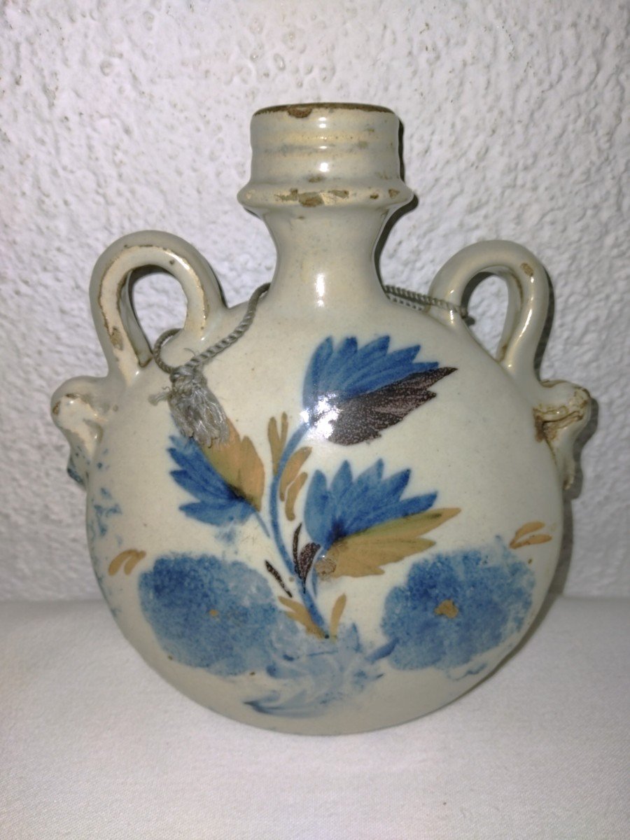 Gourde De Pèlerin En Faïence à Motif Floral XIX