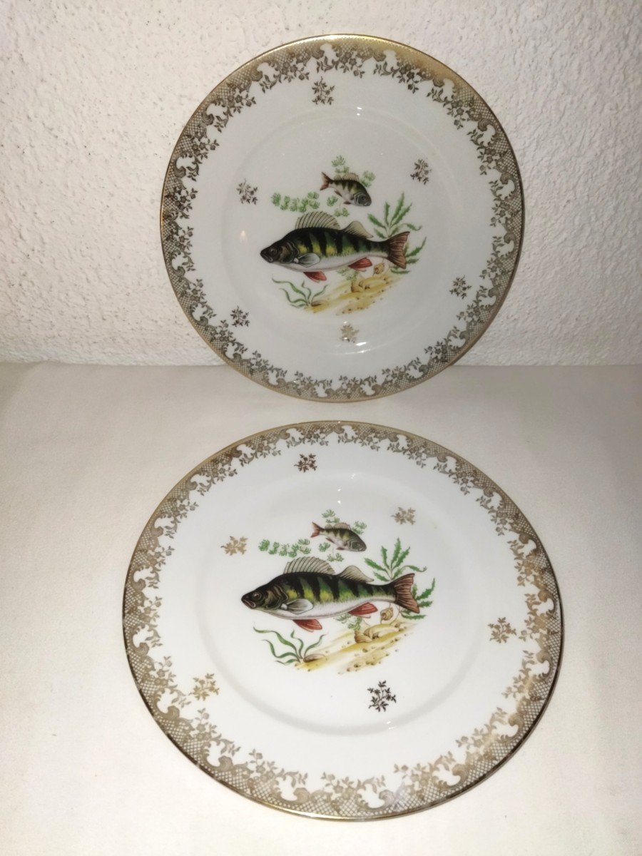 Giraud Limoges 6 Plates With Golden Rim And Fish Decor-photo-3