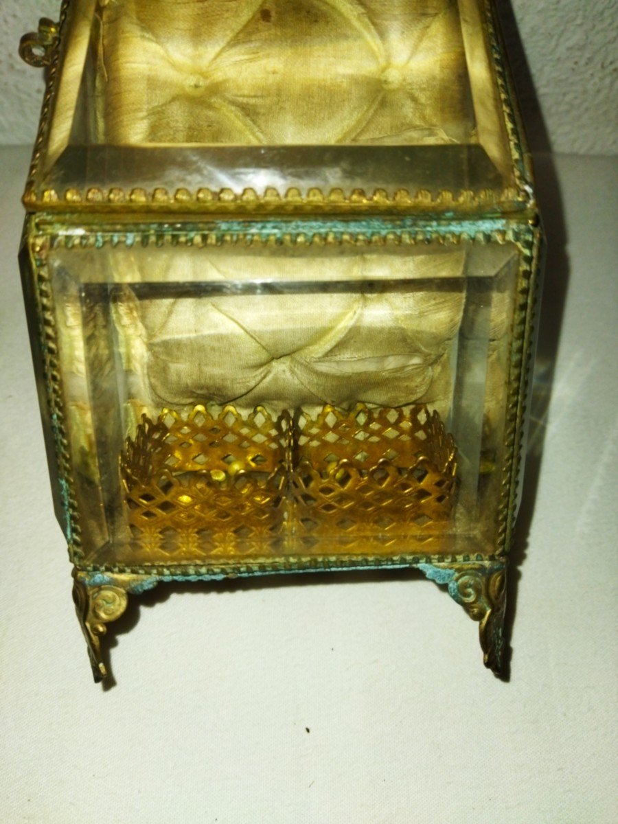 Napoleon III Padded Bottle Box Brass And Beveled Glass-photo-3