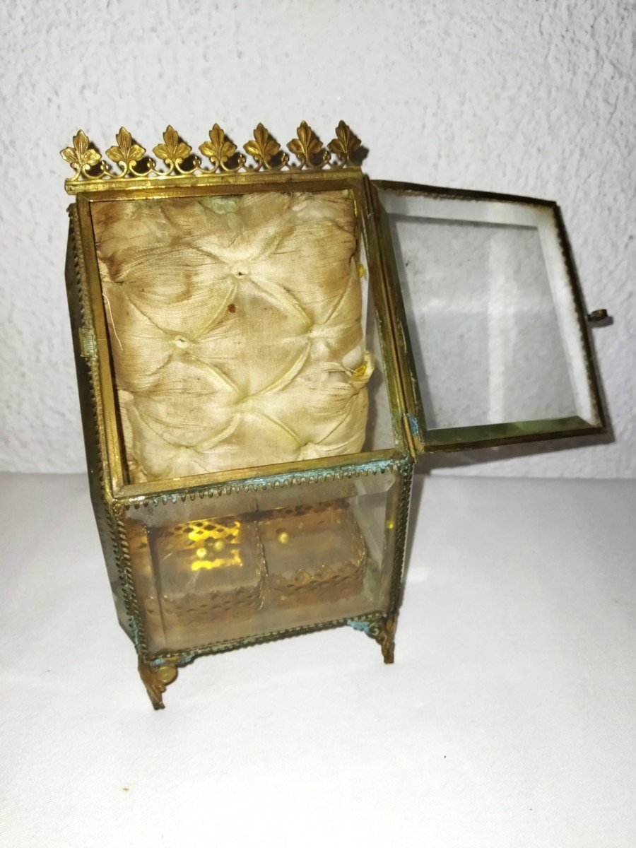 Napoleon III Padded Bottle Box Brass And Beveled Glass-photo-4