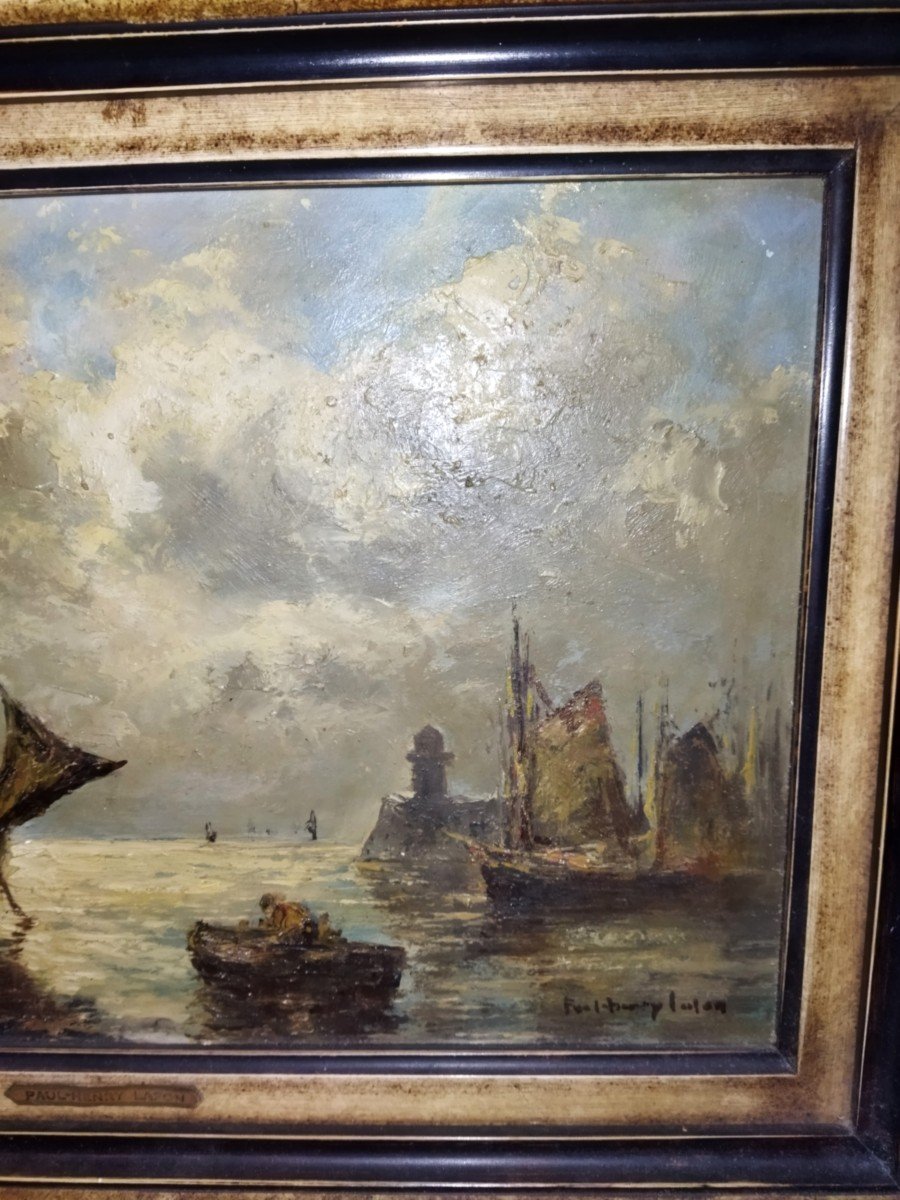 Lafon Paul-henri Oil On Panel "boats At The Port"-photo-3