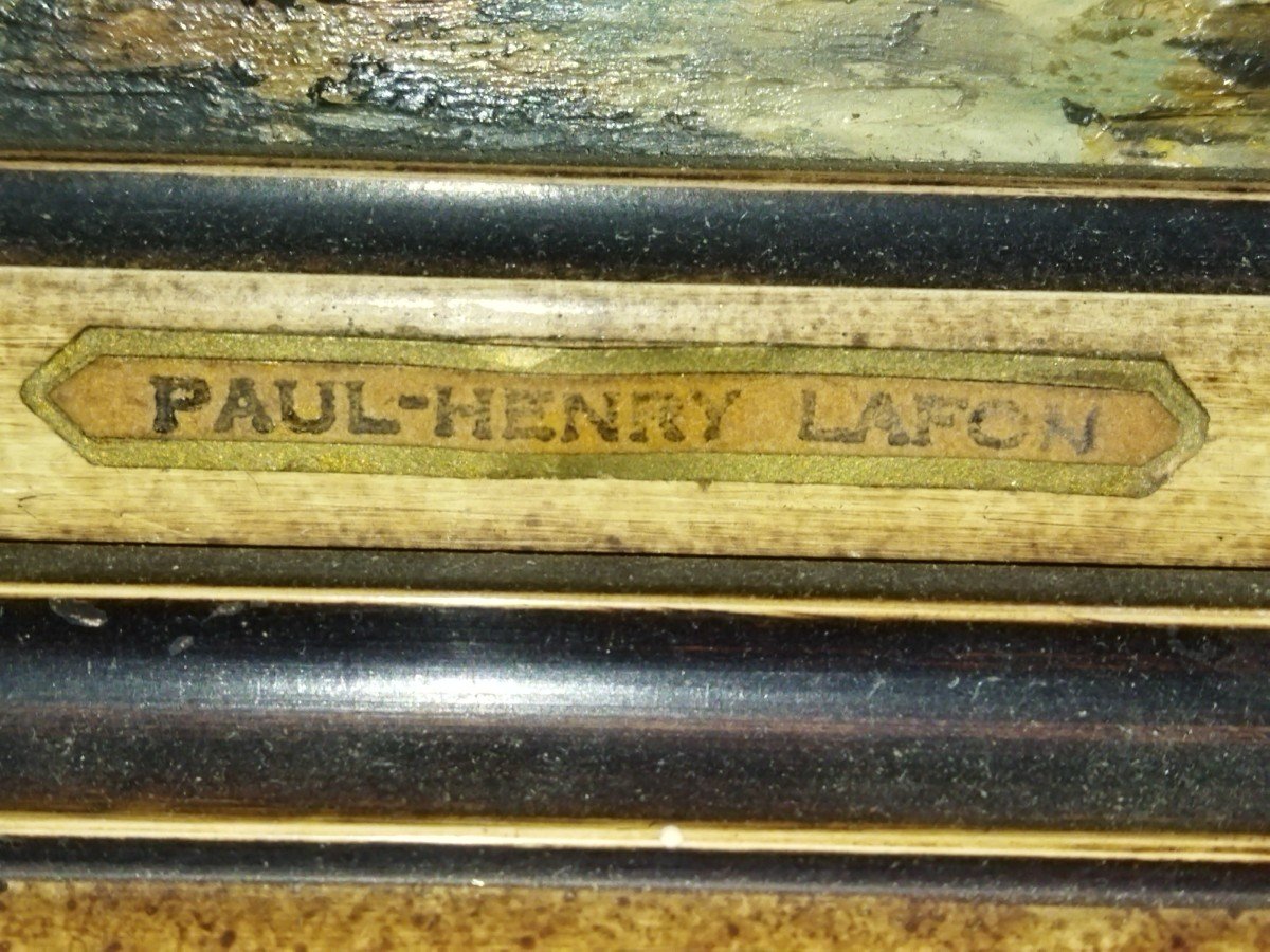 LAFON Paul-Henri Huile Sur Panneau "Bateaux Au Port"-photo-4