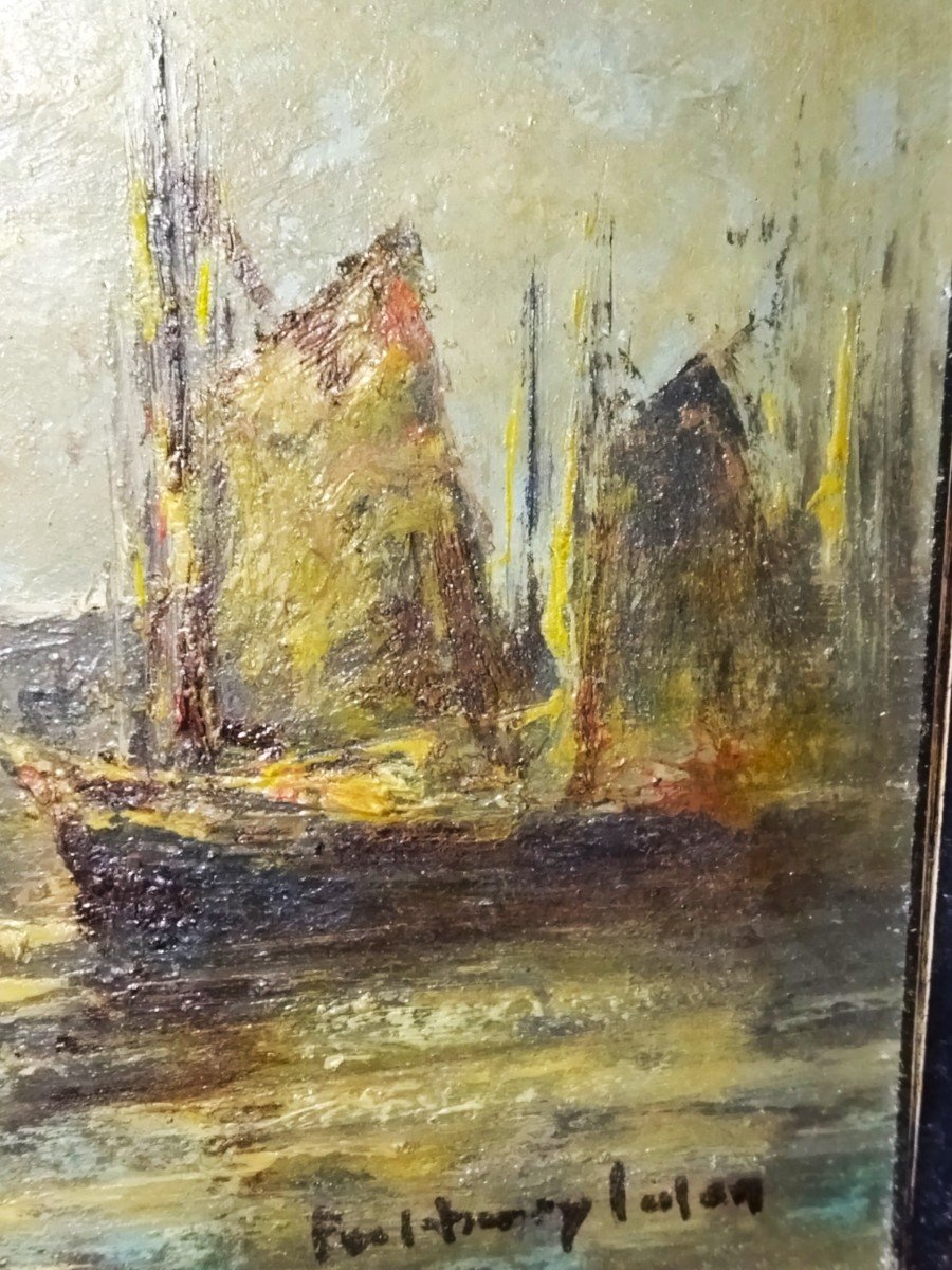 Lafon Paul-henri Oil On Panel "boats At The Port"-photo-4