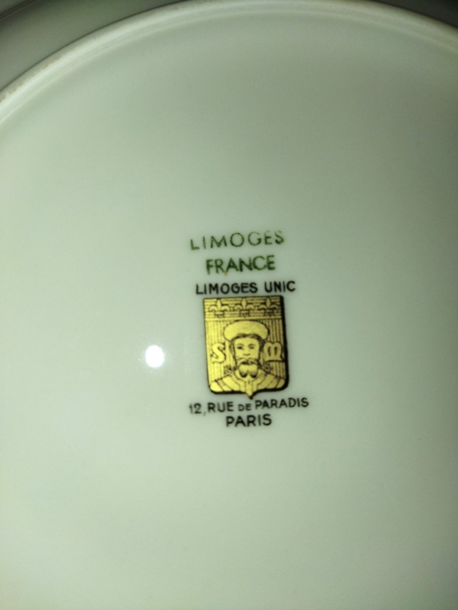 Limoges 12 Golden Porcelain Soup Plates "unic Paris"-photo-3