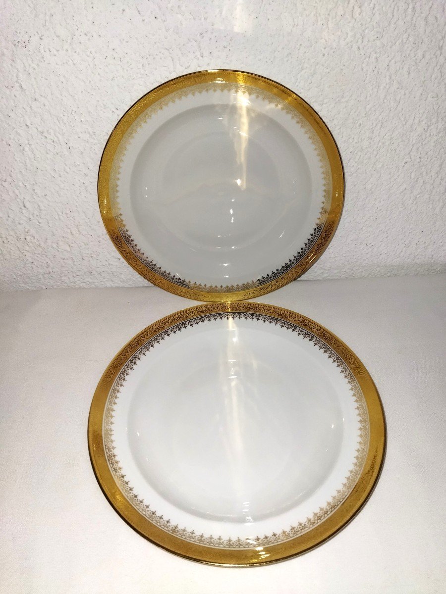 Limoges 12 Golden Porcelain Soup Plates "unic Paris"-photo-2