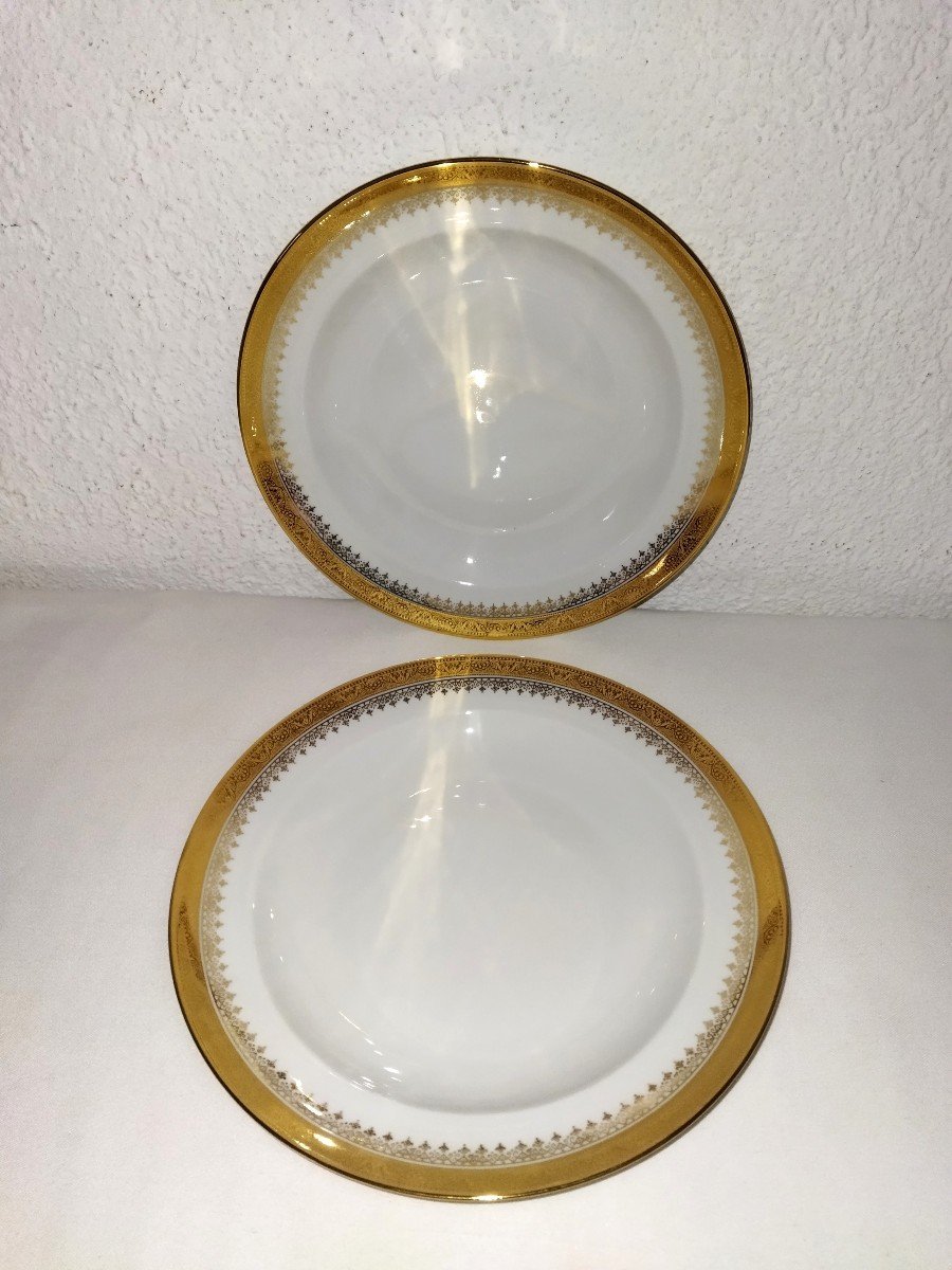 Limoges 12 Golden Porcelain Soup Plates "unic Paris"-photo-3