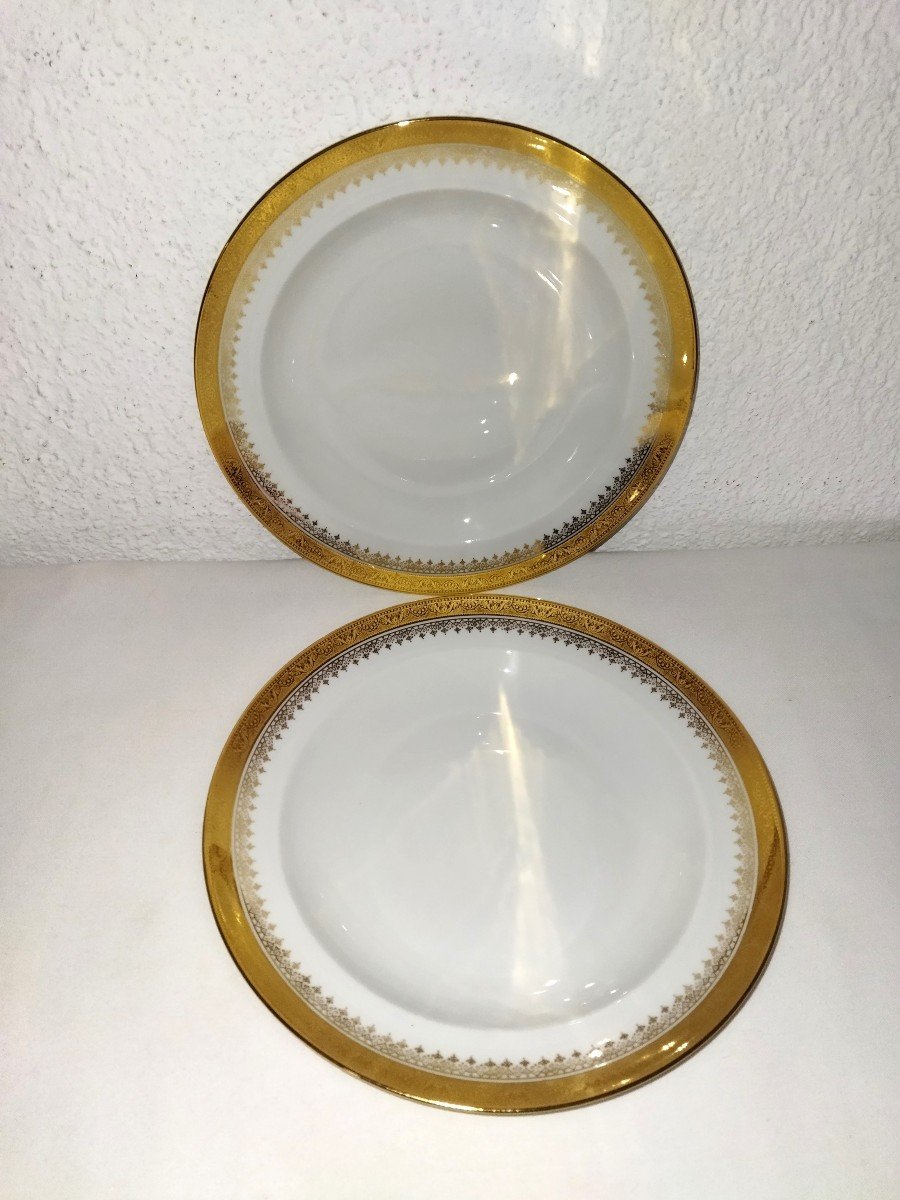 Limoges 12 Golden Porcelain Soup Plates "unic Paris"-photo-4