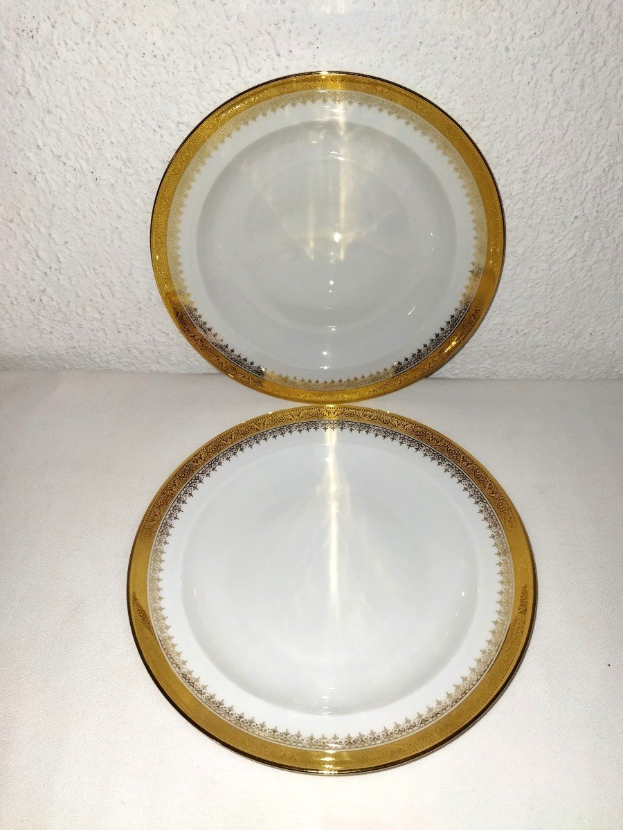 Limoges 12 Golden Porcelain Soup Plates "unic Paris"-photo-5