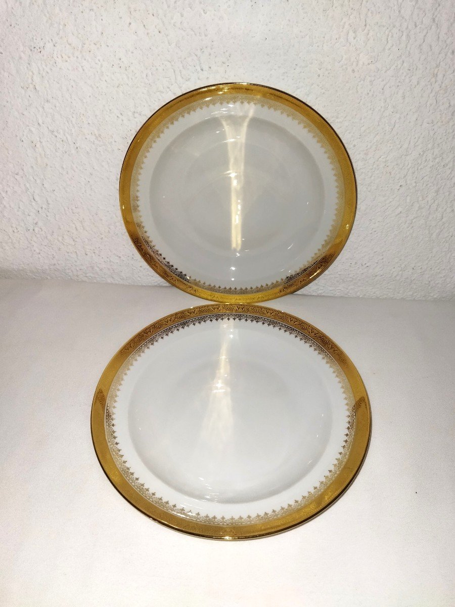 Limoges 12 Golden Porcelain Soup Plates "unic Paris"-photo-6