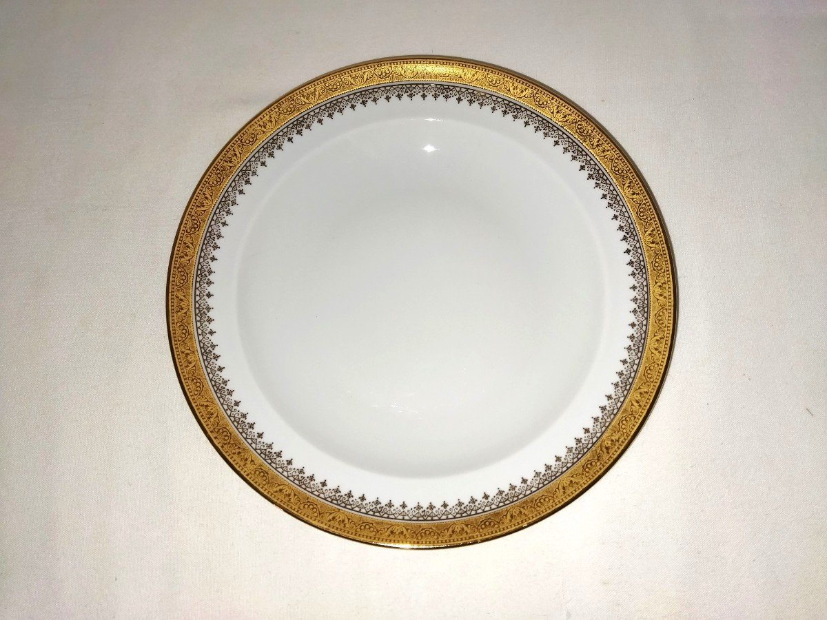 Limoges 12 Golden Porcelain Soup Plates "unic Paris"