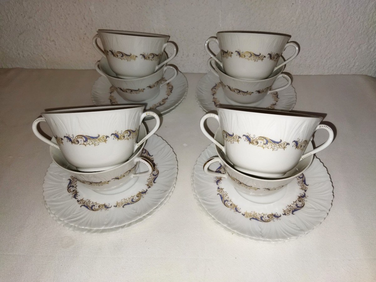 Limoges Jammet-seignolles "venus" 8 Bouillon/soup Cups And Their Bowls-photo-2