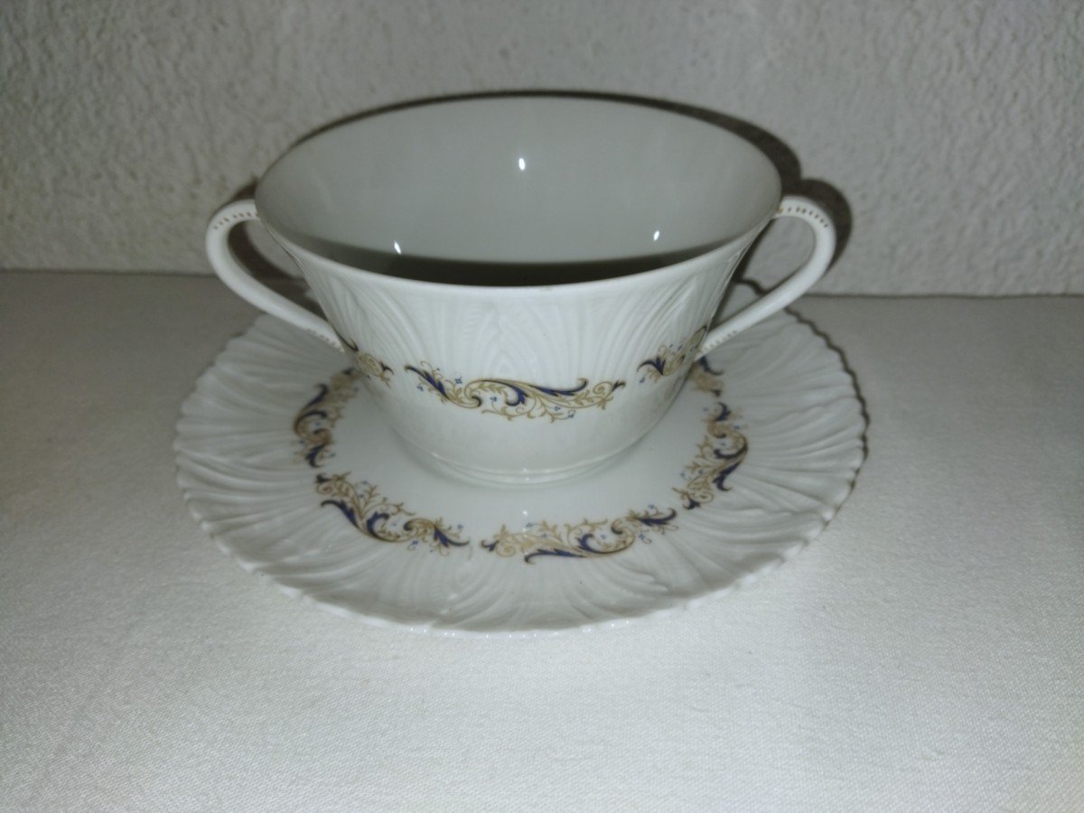 Limoges Jammet-seignolles "venus" 8 Bouillon/soup Cups And Their Bowls