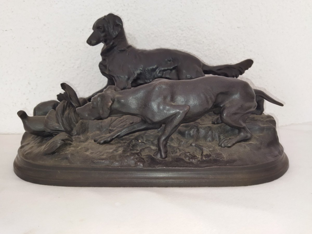 KASLI Sculpture  Russe en Fonte de l'OURAL Scène Animalière Chiens de Chasse a l'Affut-photo-1