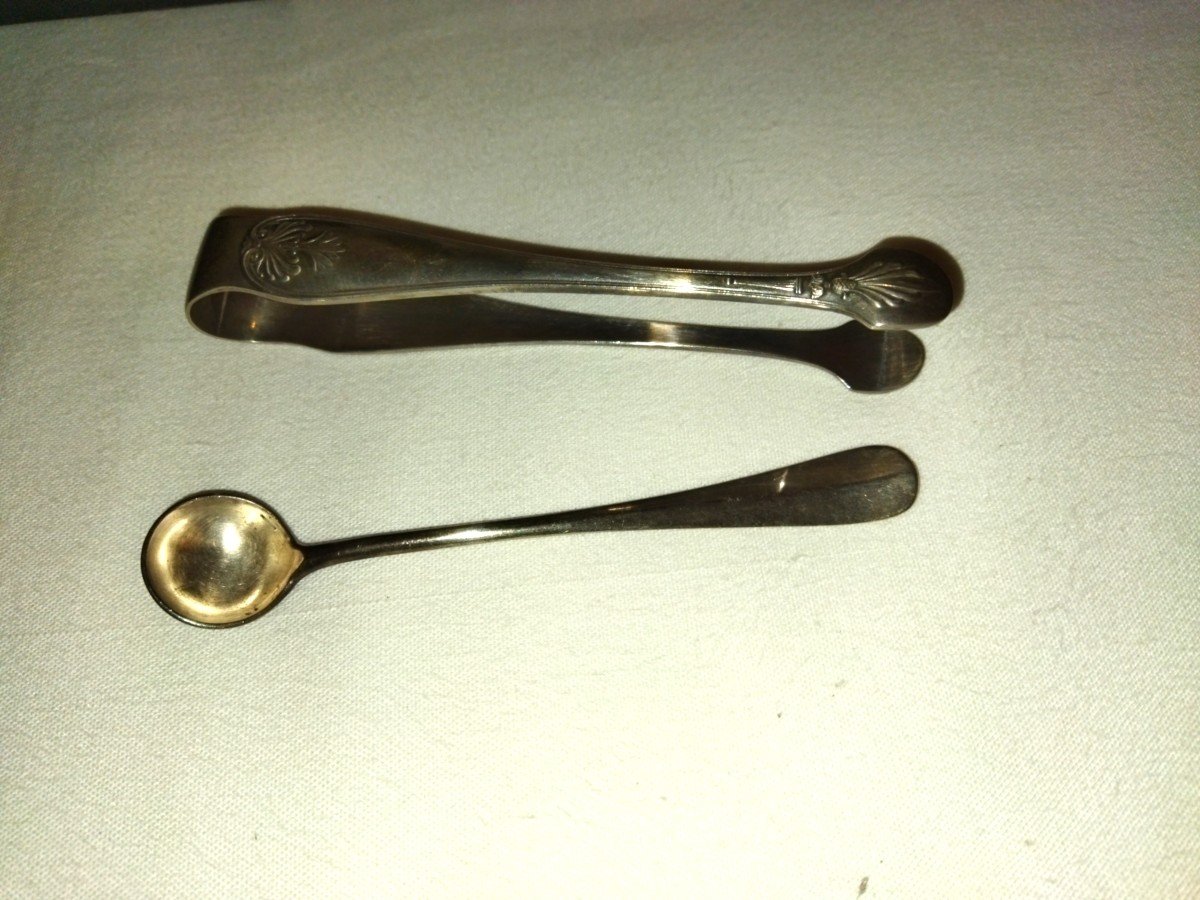 Christofle Silver Plated Sugar Tongs And Spoon With Case-photo-4