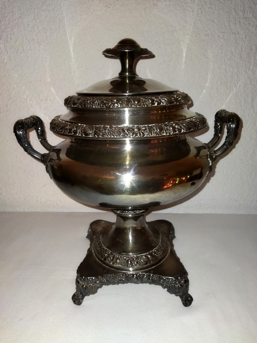 Antique Samovar Water Heater Traditional Teapot In Silver Metal-photo-3