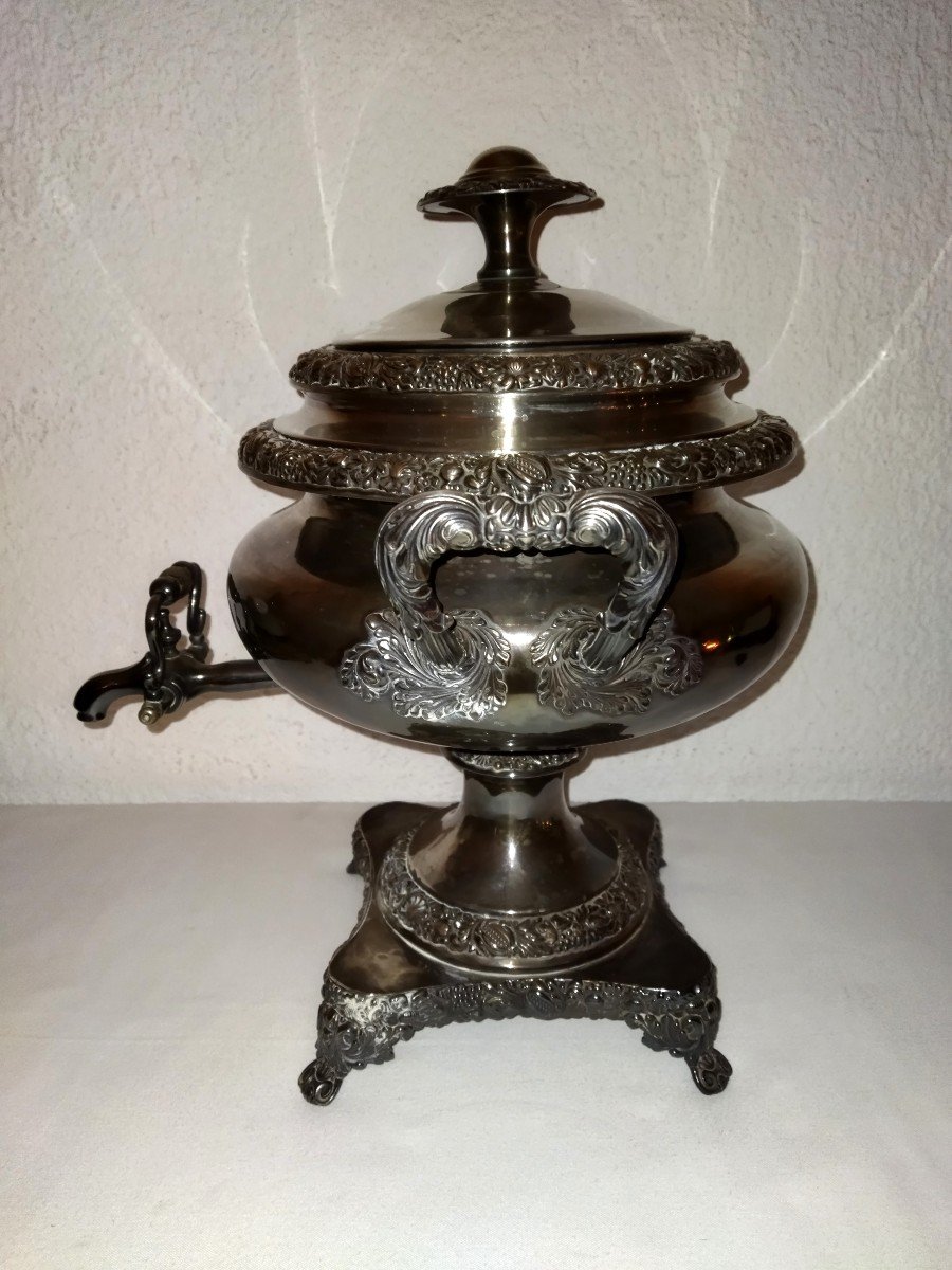 Antique Samovar Water Heater Traditional Teapot In Silver Metal-photo-4