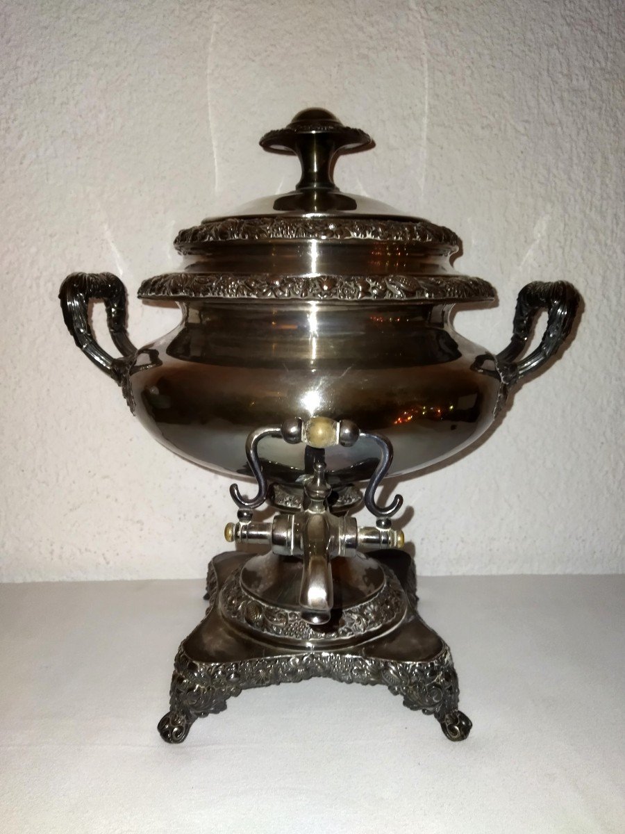 Antique Samovar Water Heater Traditional Teapot In Silver Metal