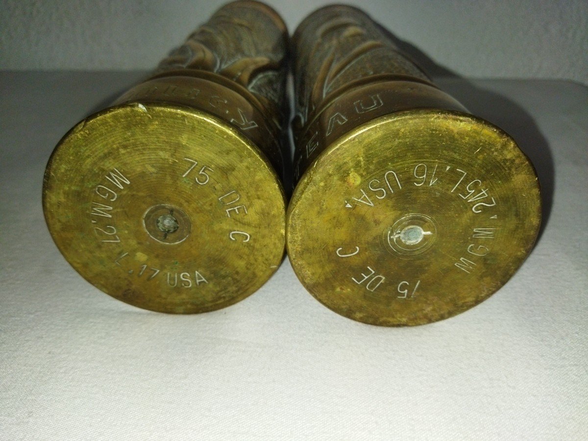 Chiseled Shell Cases Trench Crafts Poilus Militaria "le Chateau" "coucy"-photo-4