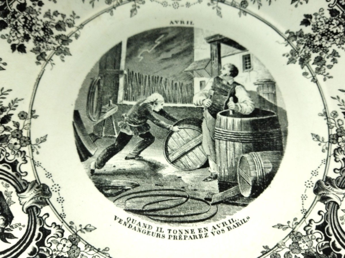 Creil & Montereau Legendary Plate "april" Cooper Barrel Wood Cask Viticulture Cellar-photo-2