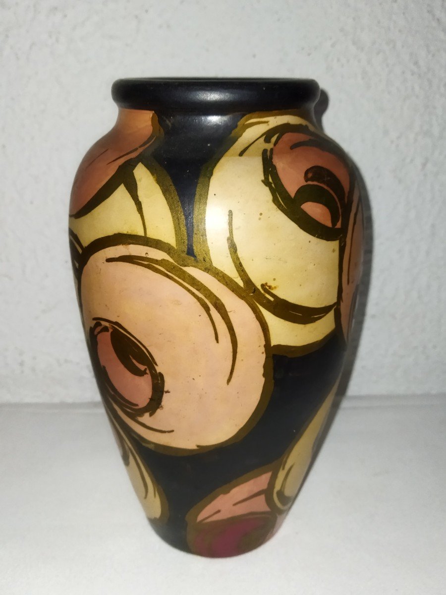 Vallauris Collectible Ovoid Vase In Painted Ceramic Signed Louis Giraud-photo-2