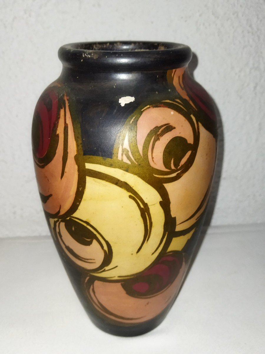 Vallauris Collectible Ovoid Vase In Painted Ceramic Signed Louis Giraud-photo-3