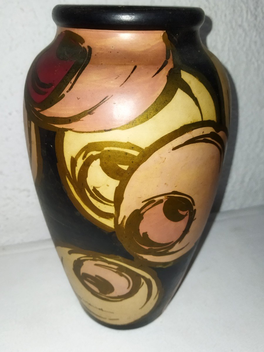 Vallauris Collectible Ovoid Vase In Painted Ceramic Signed Louis Giraud-photo-1