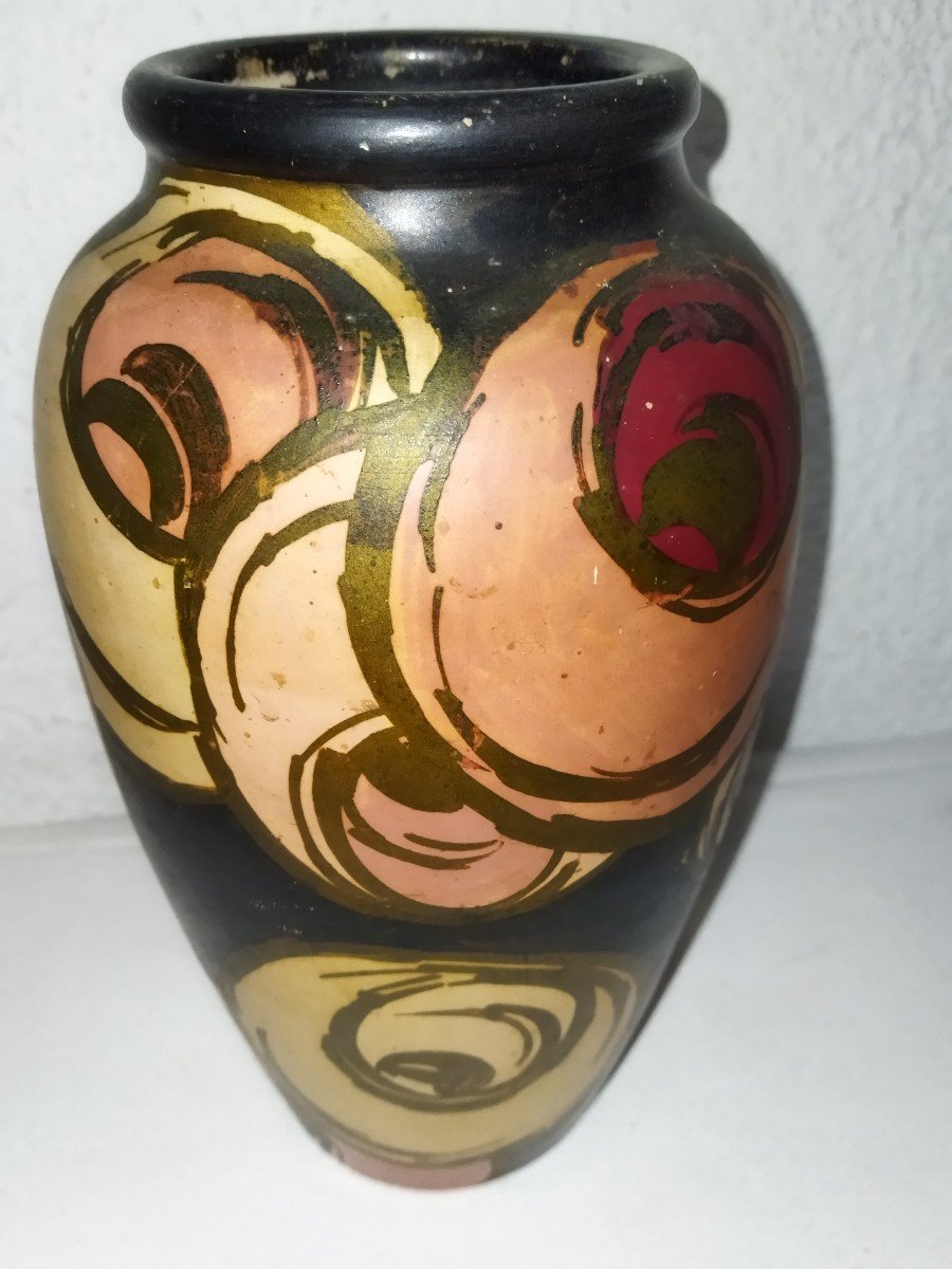 Vallauris Collectible Ovoid Vase In Painted Ceramic Signed Louis Giraud-photo-2