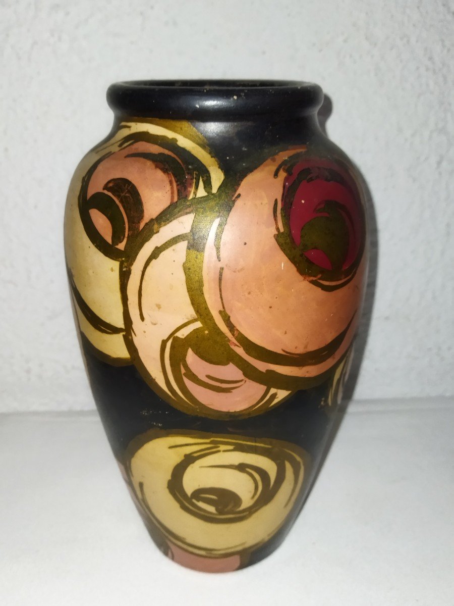 Vallauris Collectible Ovoid Vase In Painted Ceramic Signed Louis Giraud