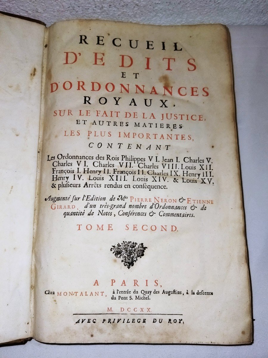 RECUEILS ÉDITS ET ORDONNACES ROYAUX  Monarchie Française Législation P. Néron & E. Girard  1720-photo-8