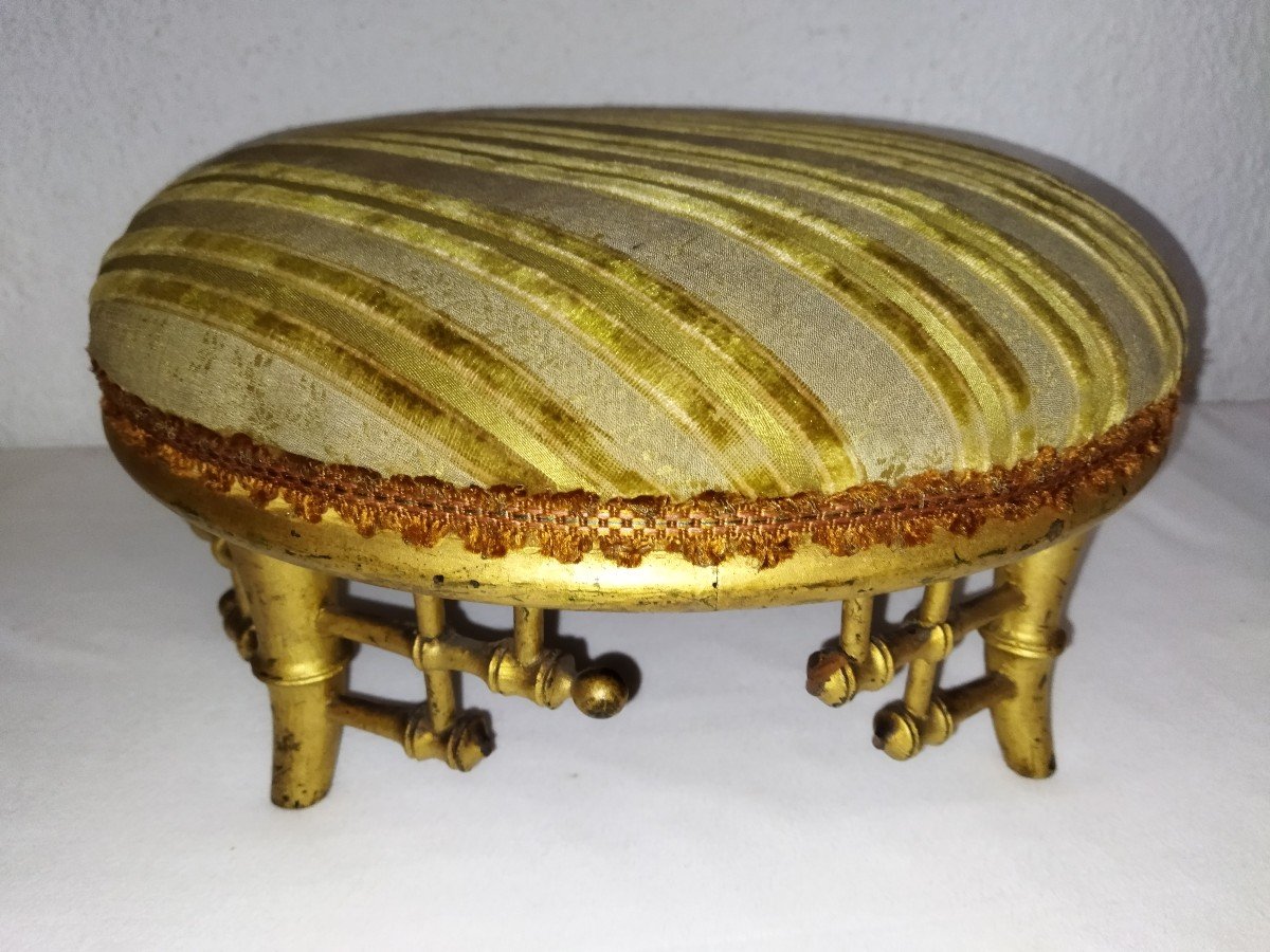 Napoleon III Antique Circular Footrest With Gilded Bamboo Base 19th Century-photo-2