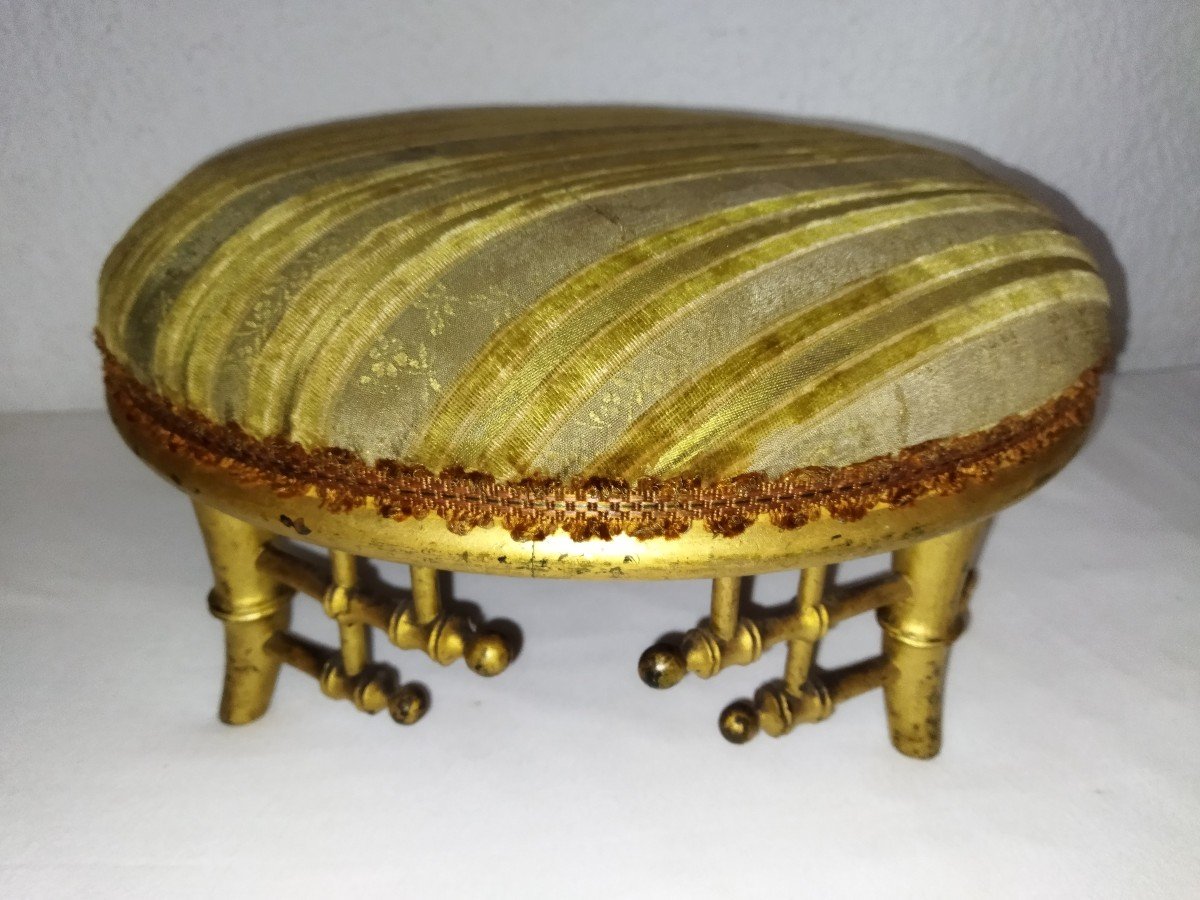 Napoleon III Antique Circular Footrest With Gilded Bamboo Base 19th Century-photo-4