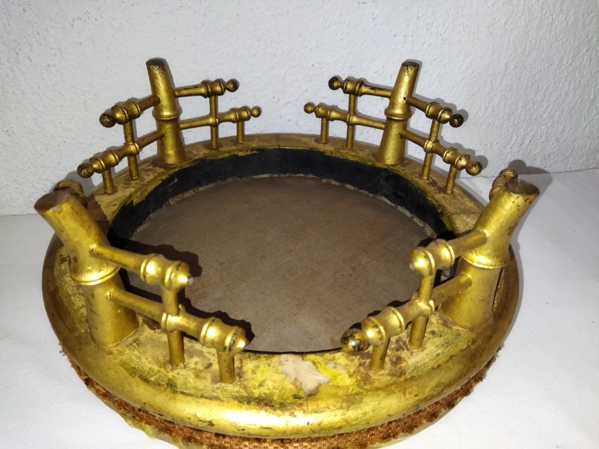 Napoleon III Antique Circular Footrest With Gilded Bamboo Base 19th Century-photo-3