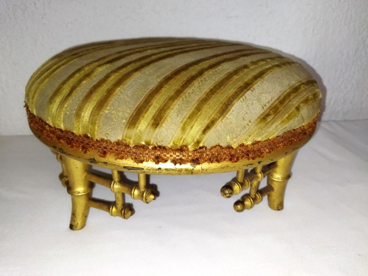 Napoleon III Antique Circular Footrest With Gilded Bamboo Base 19th Century