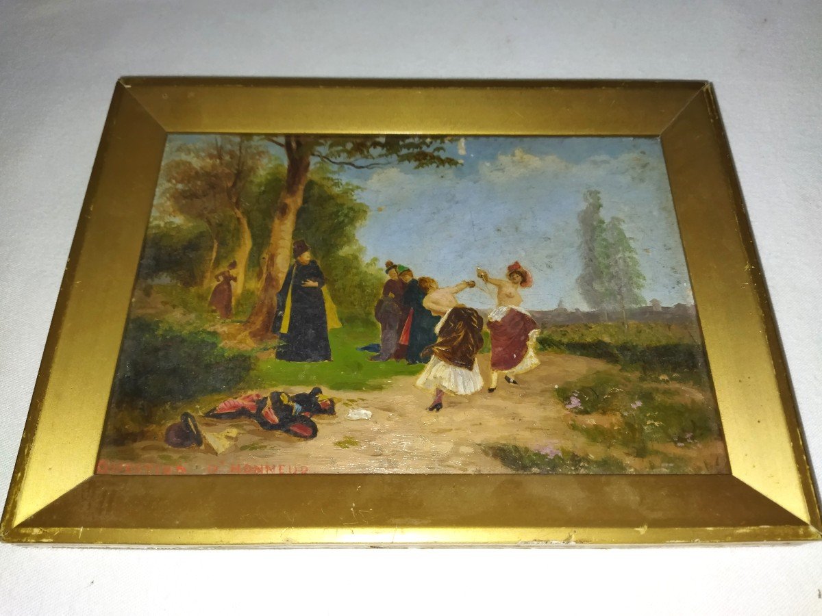 BAYARD EMILE-ANTOINE Paire De Peinture Sur Panneaux Bois Duel d'Escrimeuses-photo-2