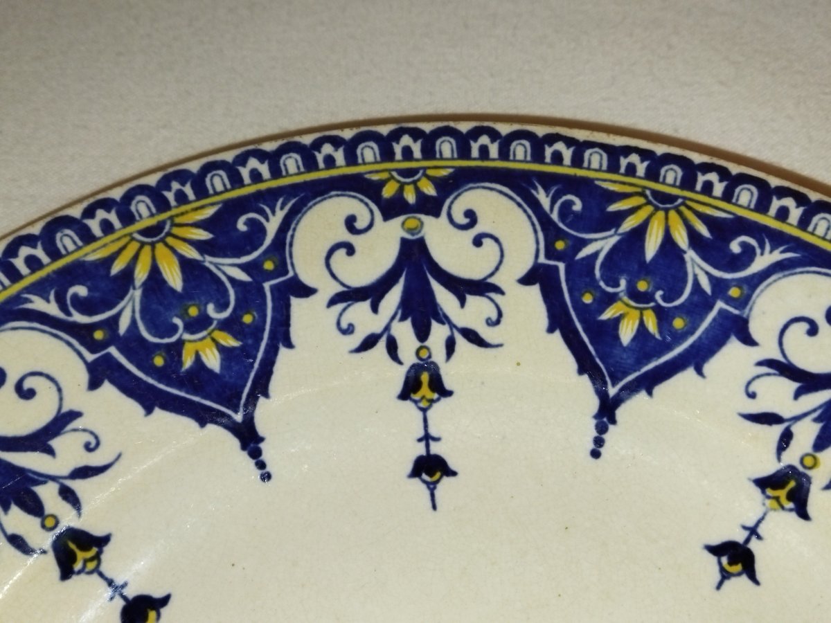 Sarreguemines "cluny" Earthenware Plate With Blue Floral Pattern Collection-photo-3