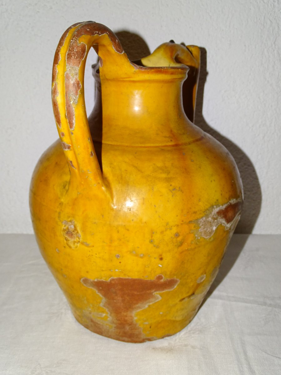 Orjol Gargoulette Antique Water Jug Glazed Orange Yellow Collectible Pottery-photo-2