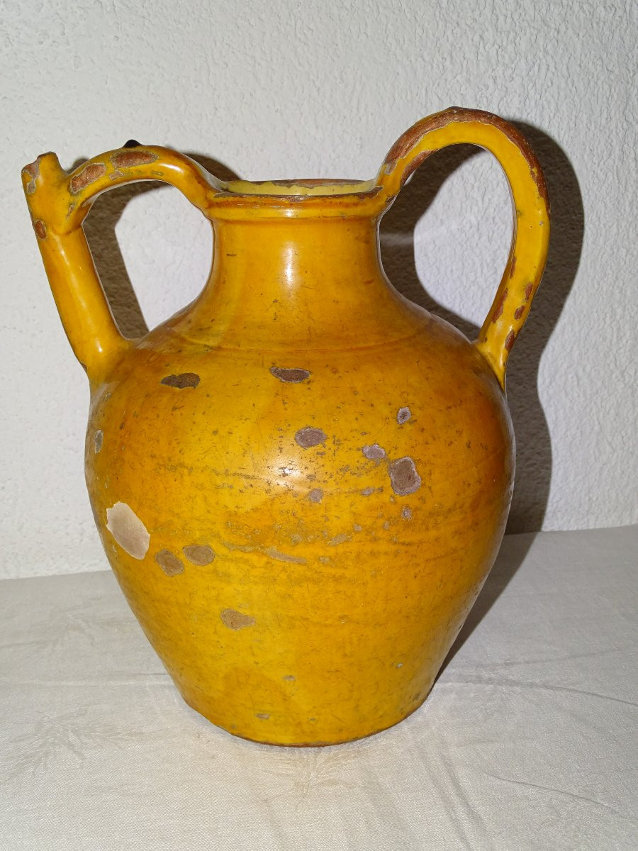 Orjol Gargoulette Antique Water Jug Glazed Orange Yellow Collectible Pottery-photo-3