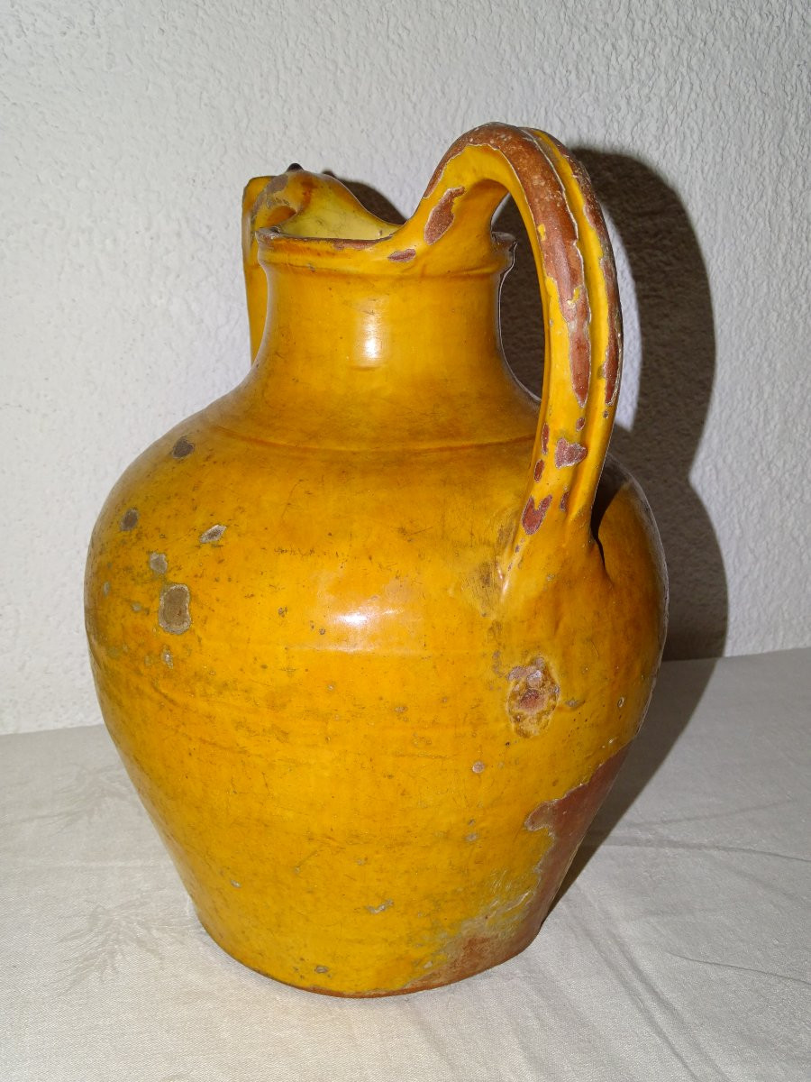 Orjol Gargoulette Antique Water Jug Glazed Orange Yellow Collectible Pottery-photo-4