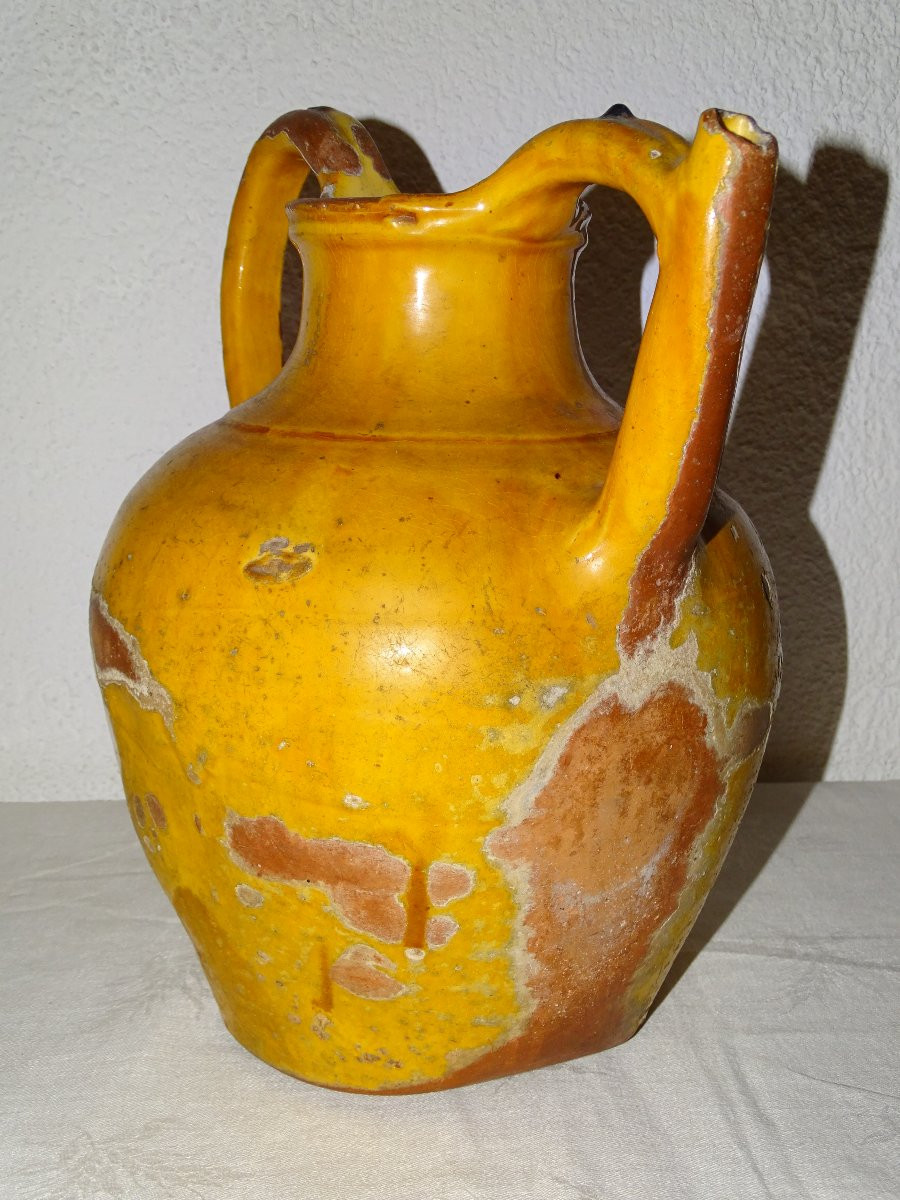 Orjol Gargoulette Antique Water Jug Glazed Orange Yellow Collectible Pottery-photo-1